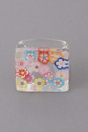 Clear Flower Square Ring
