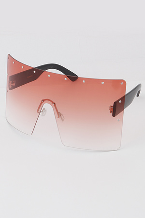 Curved Rimless Shield Sunglasses