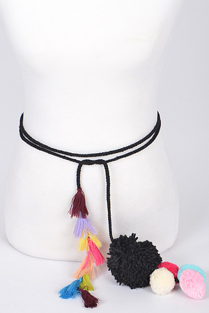 Lovely Thin Belt With Tassel and Puff Ball Details