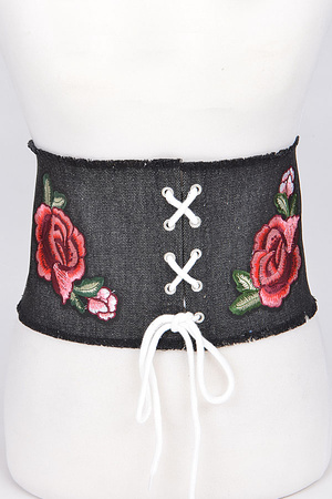 Thick Denim Belt With Flower Details