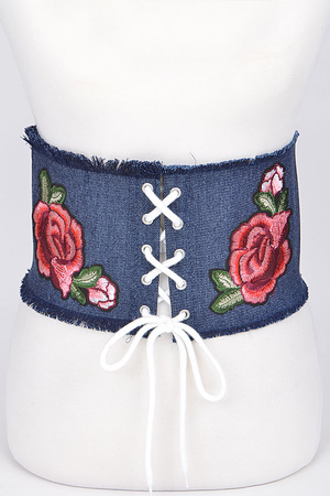 Corset Inspired Denim Belt With Flower Details