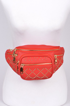 Studded Fanny Pack With Multi Zippers
