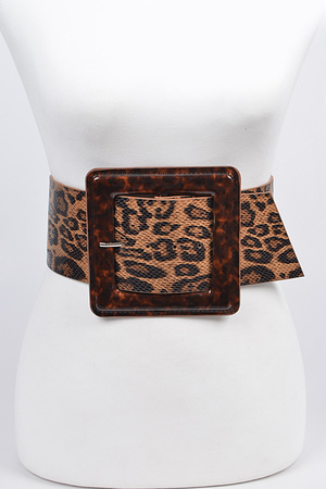 Iconic Square Buckle Belt with Leopard Print.