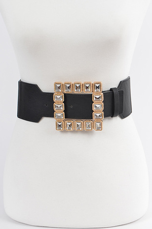 Square Shape Glass Buckle Elastic Belt.