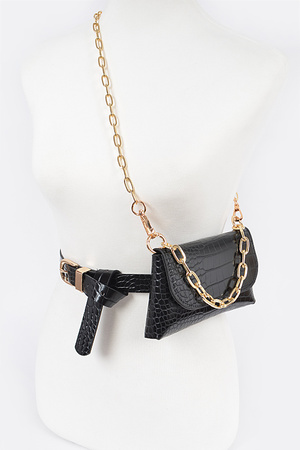 Faux Leather Belt Bag W/Crossbody Chain