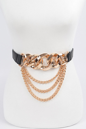 Oversized Chain Buckle Belt W/Layered Chains