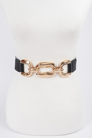 Hammered Metal Buckle Elastic Belt