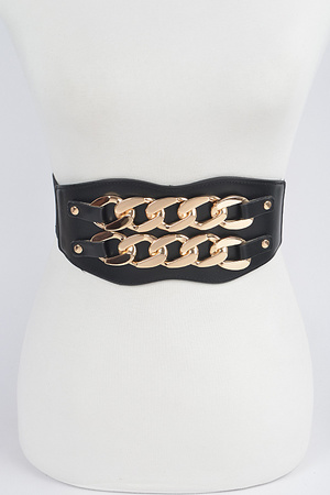 Faux Leather Oversized Chain Elastic Belt