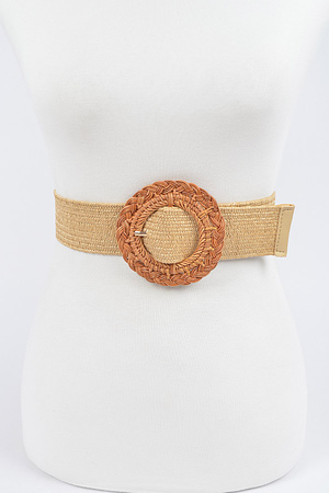 Handmade Bamboo Buckle Stretch Straw Belt
