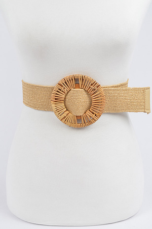 Handmade Bamboo Buckle Stretch Straw Belt