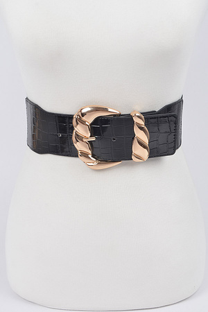 Faux Metallic Croc Stretch Belt