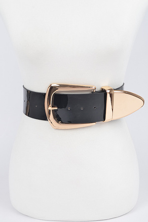 Faux Patent Leather Wide Multi Metal Belt