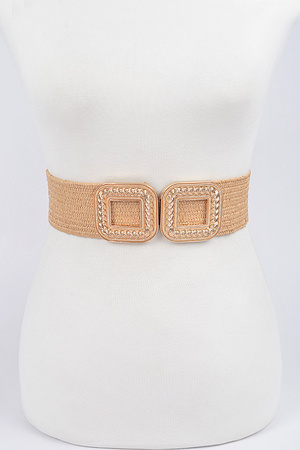 Faux Straw Elastic Two Buckles Belt