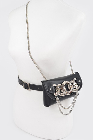 Oversized Chain Fanny Pack W/Crossbody Chain