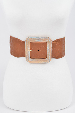 Big Rhinestone Buckle Embossed Elastic Belt