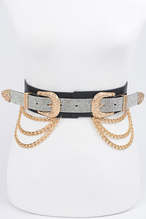 Double Buckle Chain Rhinestone Waist Belt