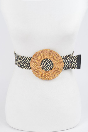Oversized Round Bamboo Buckle Elastic Belt