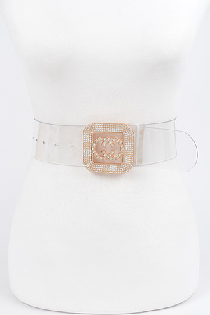 Transparent Rhinestone OO Buckle Belt