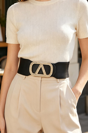 Rhinestone Buckle Elastic Belt