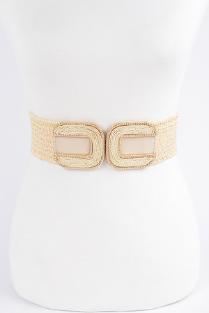 Faux Straw Two Buckles Elastic Belt