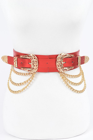 Metallic Two Buckle Chain Waist Belt
