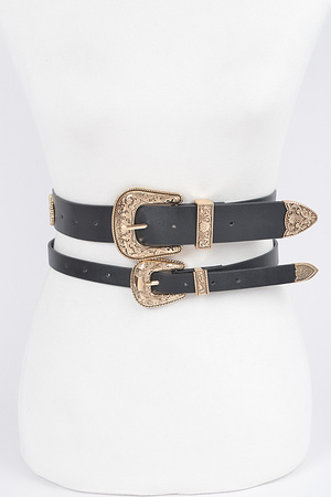 Faux Leather Western Style Multi Metal Belt