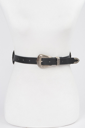 Faux Leather Western Style Multi Metal Belt