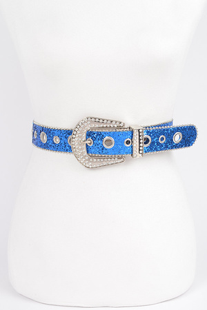 Rhinestone Buckle Glitter Belt