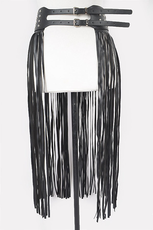 Faux Leather Metal Studded Fringe Belt