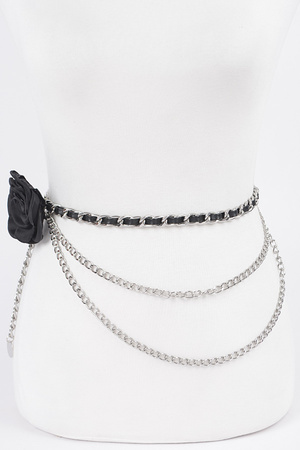 Flower Metal Double Layered Chain Belt