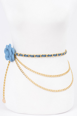 Flower Metal Double Layered Chain Belt