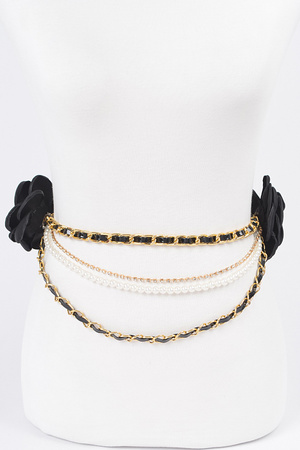 Two Flowers Multi Layered Chain Belt