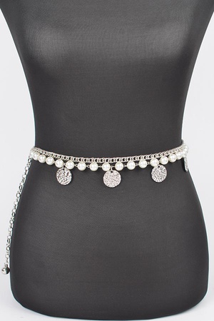 Faux Pearl Round Metal Chain Belt