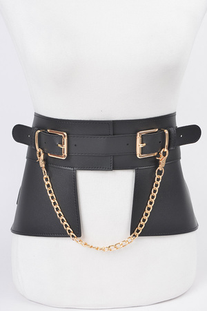 Faux Leather Metal Chain Skirt Belt