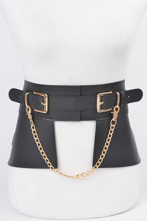 Faux Leather Metal Chain Skirt Belt