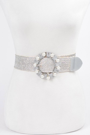 Metallic Stretch Belt w/Pearl Metal Bucklt