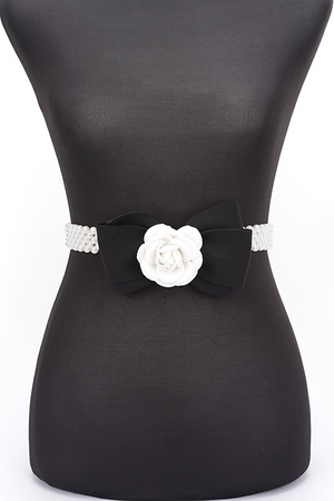 Flower Ribbon Faux Pearl Stretch Belt