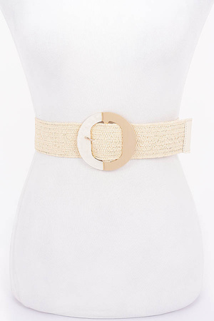 Faux Straw Marble Metal Buckle Stretch Belt