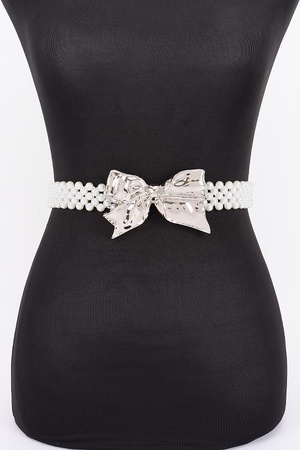 Faux Pearl Metal Ribbon Stretch Belt