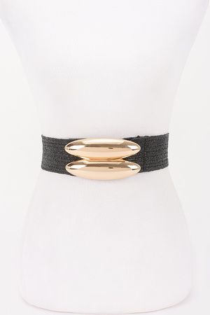 Metal Buckle Faux Straw Elastic Belt