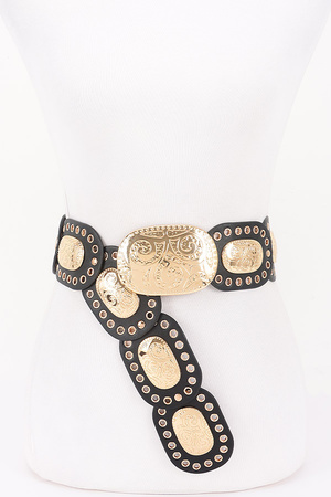 Faux Leather Multi Metal Eyelet Disc Belt