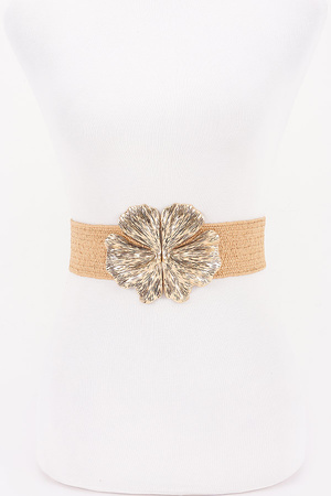 Metal Buckles Faux Stretch Straw Belt