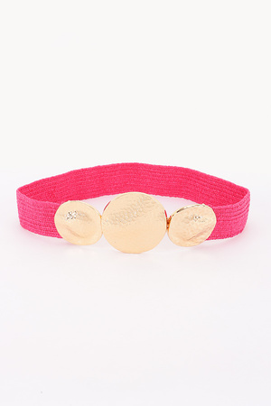 Metal Buckles Faux Stretch Straw Belt