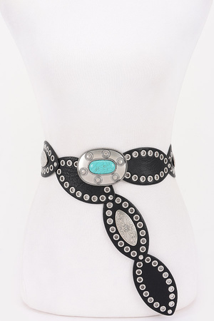 Faux Leather Oval Disc Belt