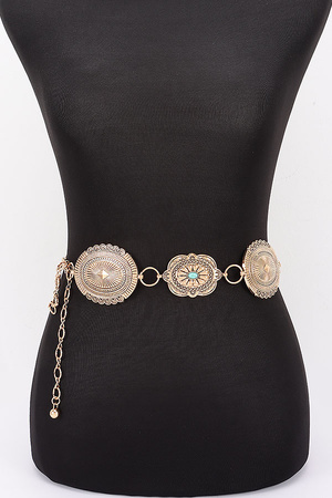 Vintage Style Engraved Medallion Chain Belt