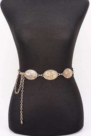 Floral Engraved Oval Medallion Chain Belt