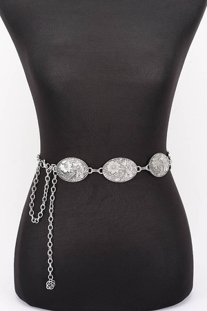 Floral Engraved Oval Medallion Chain Belt