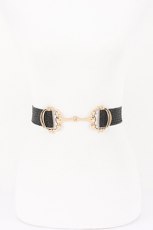 Faux Straw Metal Buckle Elastic Belt