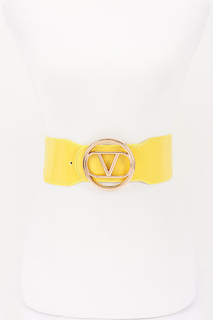Vegan Leather Metal Buckle Elastic Belt