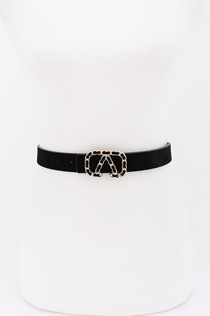 Chain Inlay Rectangle Buckle Slim Belt